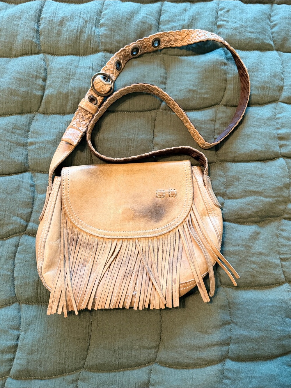 Bed Stu Fringe Crossbody Shoulder Bag in Tan